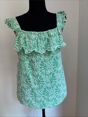 Ann Taylor LOFT gorgeous green eyelet tank cami top M fully lined floral